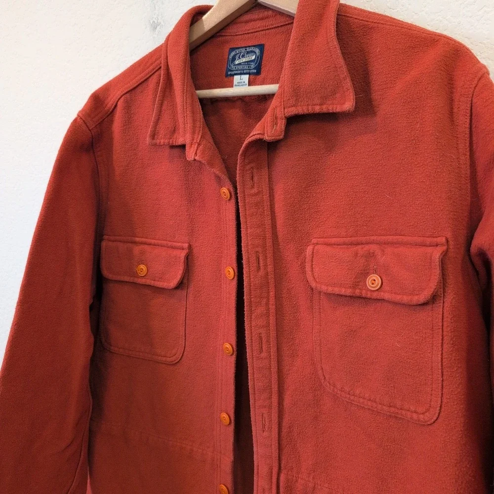 J. Crew Mens Sporting Life Burnt Orange Cotton Shirt Jacket Chamois Large Barn